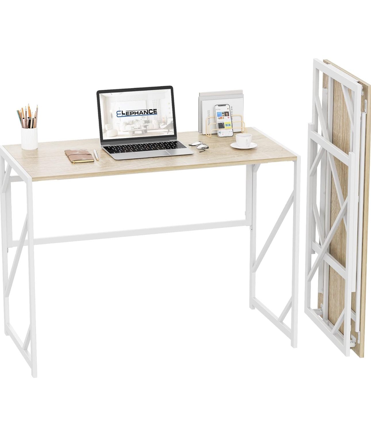 Elephance Folding Desk Writing Computer Desk for Home Office, No-Assembly Study Office Desk Foldable Table for Small Spaces “ Free assembly available