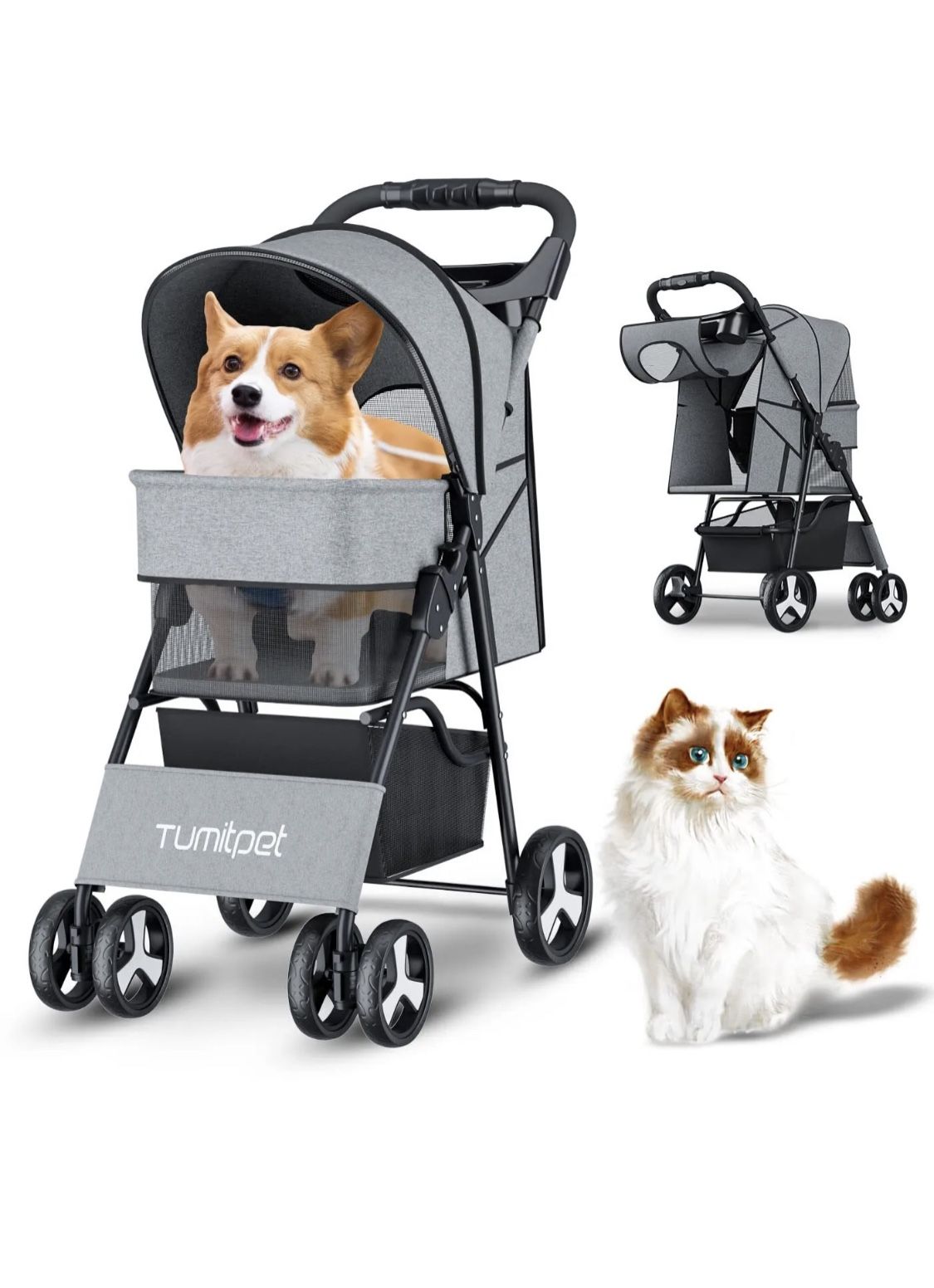 4 Wheels Folding Pet Stroller Cat Dog Cage Stroller Portable Travel Carrier US
