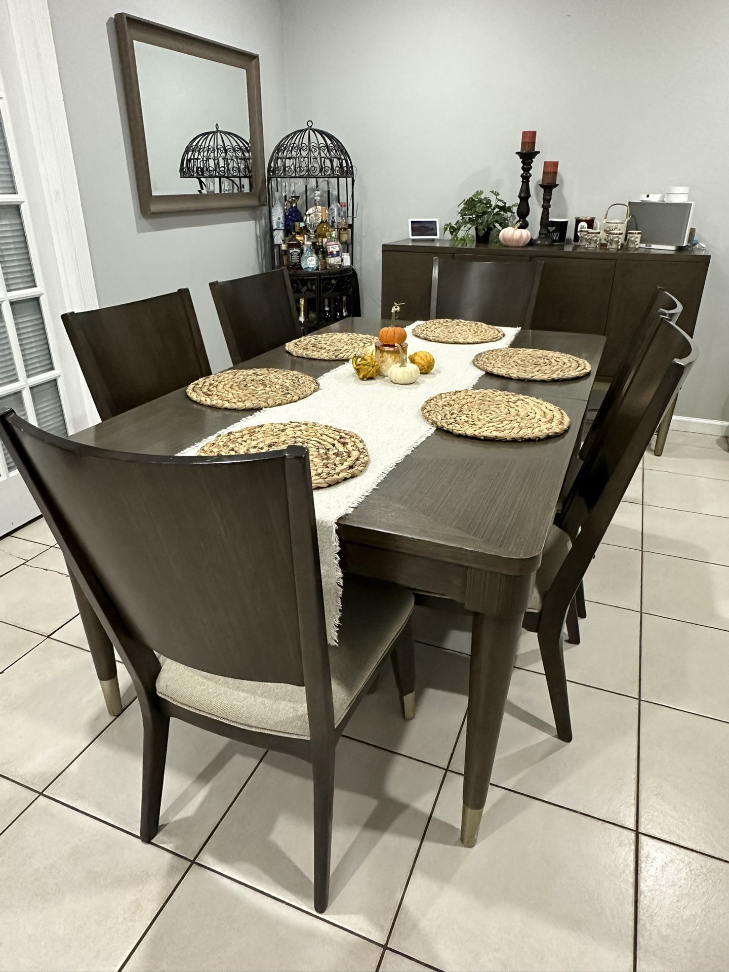 Dining Table With 6 Chairs and Credenza