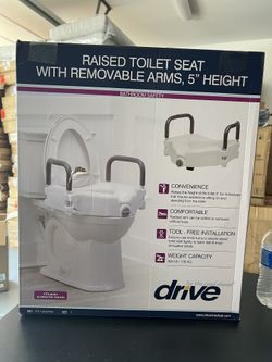 Drive Raised Toilet Seat 5” Height, w/arms, Weight Capacity 300 lbs, White, NEW (2 Avail) 
