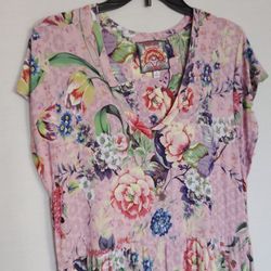 Johnny Was Women's Topiary Tiered Tea Length Dress Pink Purple Medium 
