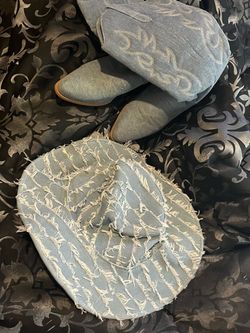 Denim Cowboy Boot and Hat Set