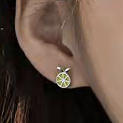 Stud Earrings Simple Sweet Green Lemon Silver Plated Fruit Earrings