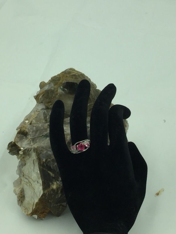 925 STER Silver Pink Ruby & Pink Topaz Ring 7