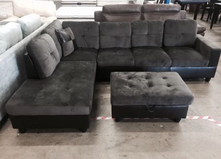 Gray Sectional Sofa Grey  Microfiber Couch With Storage Ottoman And Pillows New In Packaging 