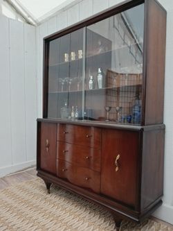 Mid Century Wood China Cabinet , Bar Hutch..delivery