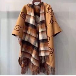 NwtGucci Wool Poncho Reversable Cape GG Logo Brown Women 