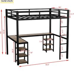 Full Size Loft Bed Frame with L Shaped Desk