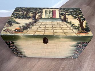 Trunk, Wood, Hand-painted cottage charm style, on coasters