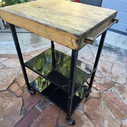 Industrial Kitchen Cart with Wood Top