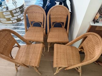 Set of 4 Wicker Rattan Dining Chairs