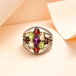 Beautiful Multi Gemstone Ring in Stainless Steel 3.65 ctw - Size 9