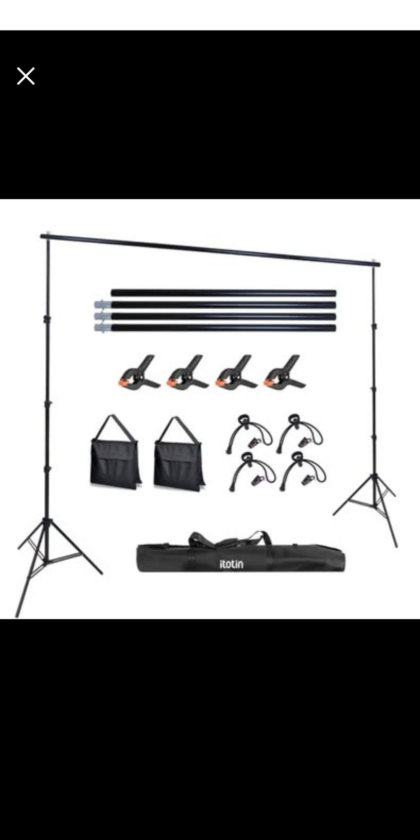 Photo Backdrop Stand 10x9ft(WxH) Adjustable, Aluminum, Black, Acc NEW