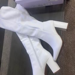 White Knee High Boots 