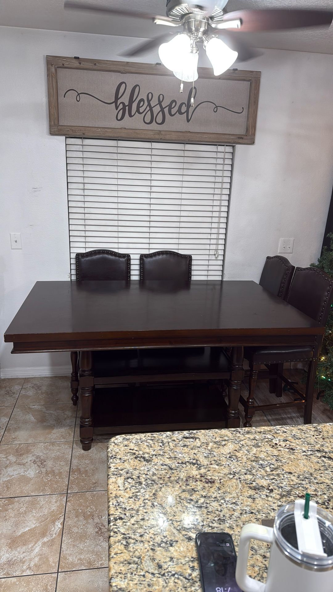 Counter height brown Dining Table and Chairs