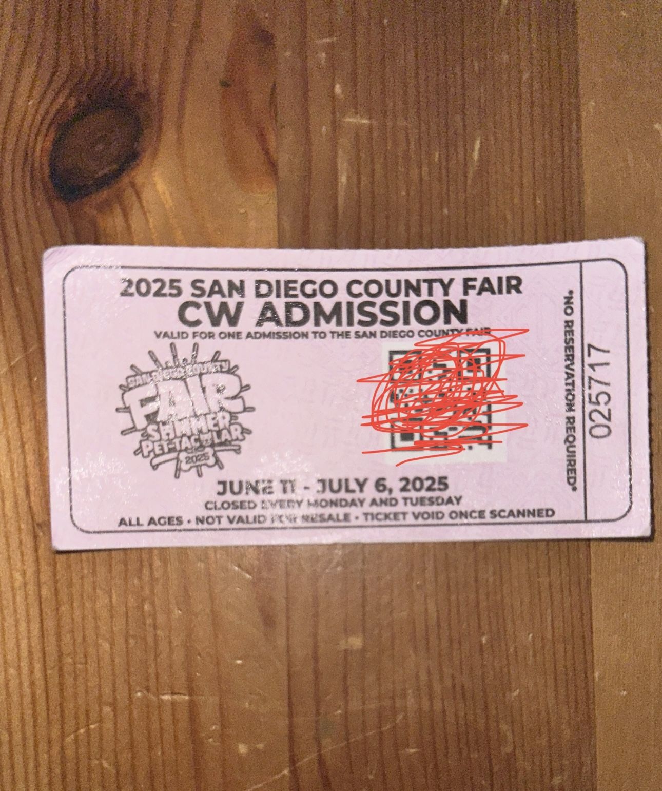 (1) Del Mar San Diego County Fair Ticket