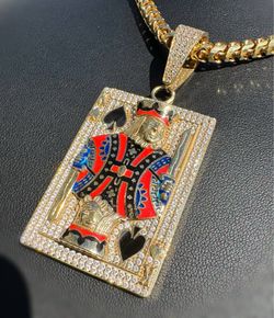 Jewelry 14k solid yellow gold pendant king of spades white CZ Stone 10CTW charm