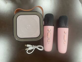 Mini Karaoke Speaker with 2 Wireless Microphones,Voice Effects,Led Lights, Portable Singing Machine for Ages 3,4,5,6,7,8,9,10,11,12+ Years Old Girl Bi