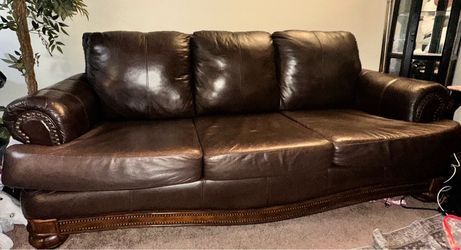 Brown Leather Sofa with Nailhead Trim
