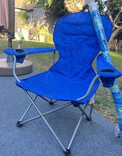 Blue Folding Beach Chair with Beach Umbrella