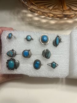 Vintage Estate Sterling Silver Genuine Turquoise Rings Brand New Collection From 1970 To 1976