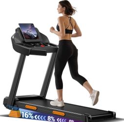 CURSOR FITNESS 16% Incline Treadmills for Home Small with 3 LED Displays, 3.0HP Foldable Walking Pad Treadmill Up to 400LBS Capacity, Portable Treadmi