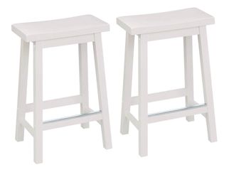 Amazon Basics Solid Wood Saddle-Seat Counter Height Bar Stools, 24” high, White, Set of 2