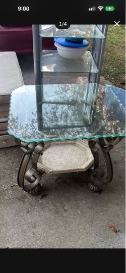 Ornate bronze and Glass Octagonal Side Table