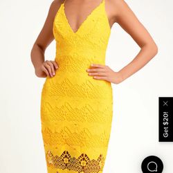 New Lulus Sway Away Golden Yellow Crochet Dress