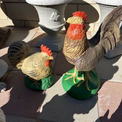 New Set Of Rooster And Chicken Made Out Of Cement Perfect Gift 🎁 