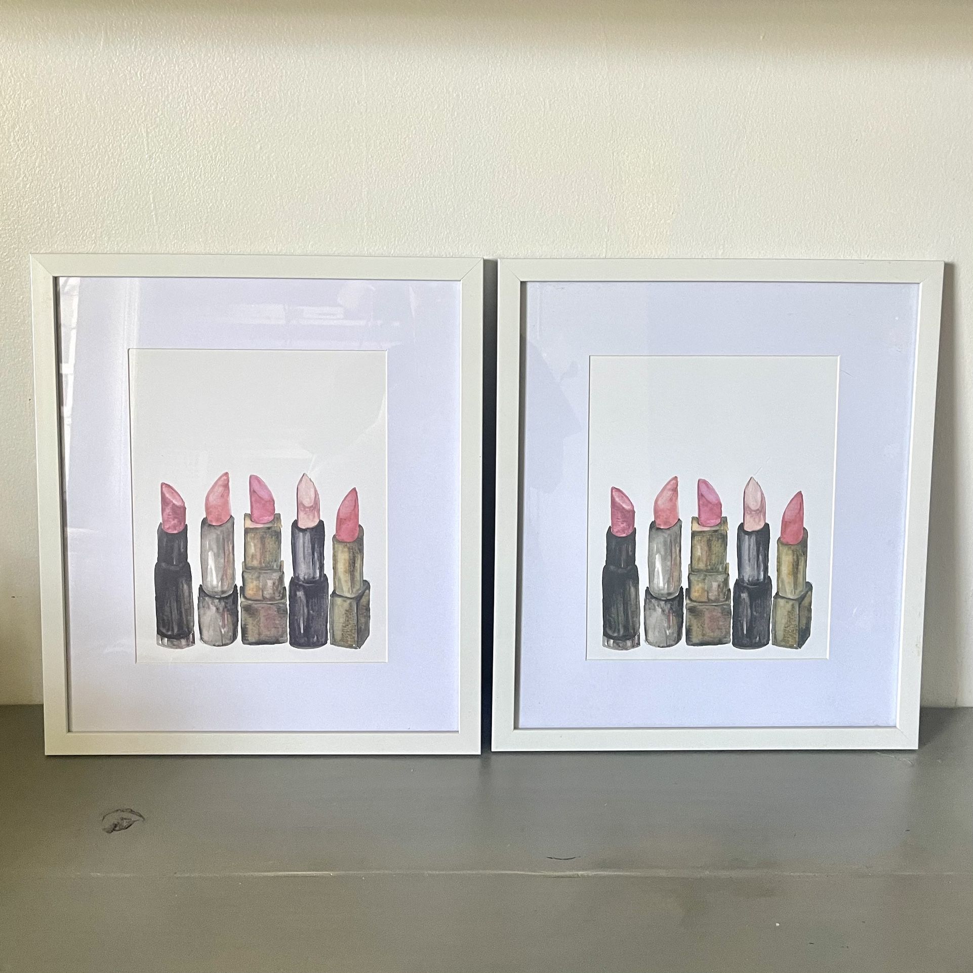 2 Hobby Lobby Watercolor Lipsticks Frame Wall Art Decor 14”x16”