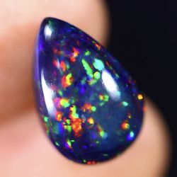 5.48Ct Welo Black Opal Polished - Ethiopian Opal - Pear Cabochon