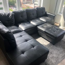 101”x72” L-Seat Black Couch + Ottoman