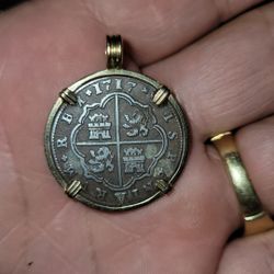 1700's SHIPWRECK SILVER COIN SET IN 14KT