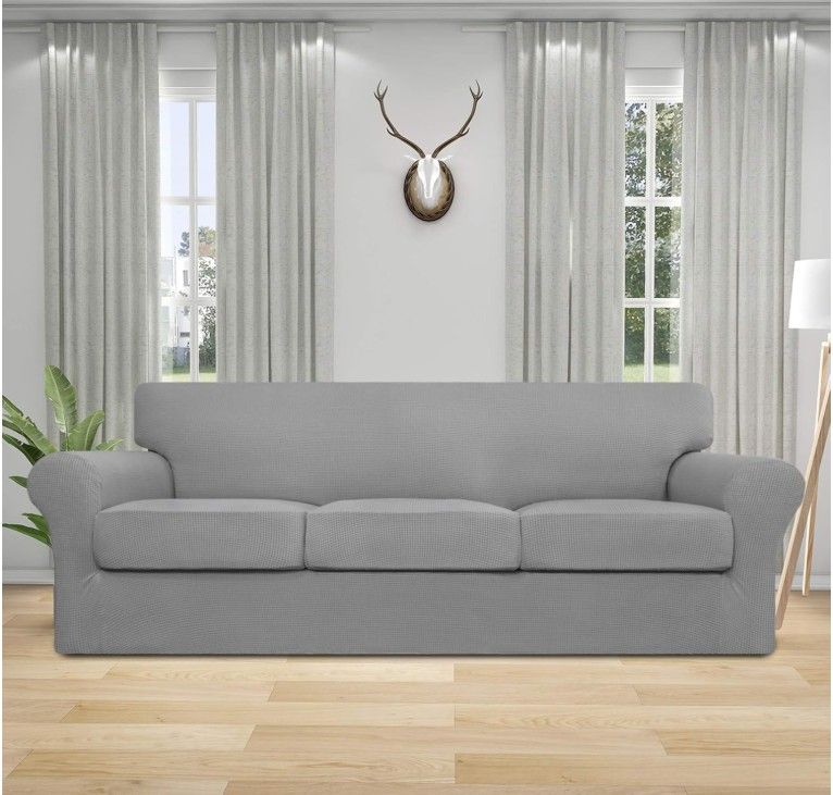 4-Piece Stretch Sofa Cover Set – Light Gray, Pet-Friendly D4