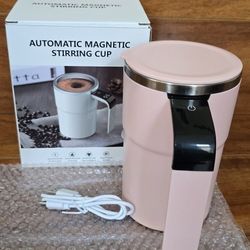 Self Stirring Magnetic Drink Coffee Mug with LCD Temperature Display, USB Rechargeable, Pink