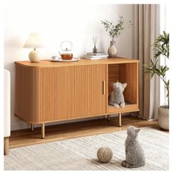 Modern Hidden Cat Litter Box Furniture w/ Scratch Pad – Walnut