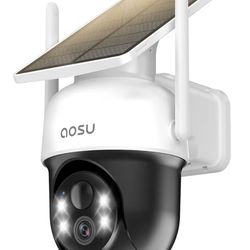 AOSU Solar Camera Security Outdoor - 100% Wire-Free Security Cameras Wireless Outdoor for Home Surveillance with Fixed Solar Panel, 360° Panoramic Vie