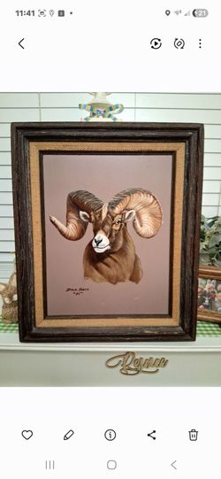 VINTAGE 1985 ORIGINAL OIL PAINTING on Canvas of BIGHORN RAM  SIGNED BY ARTIST. ( DICK BASS 1985 )....asking $50.00