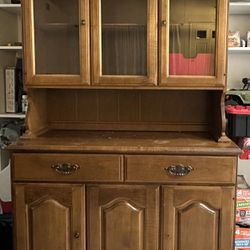 Vintage Wooden China Hutch / China Cabinet with Glass Doors