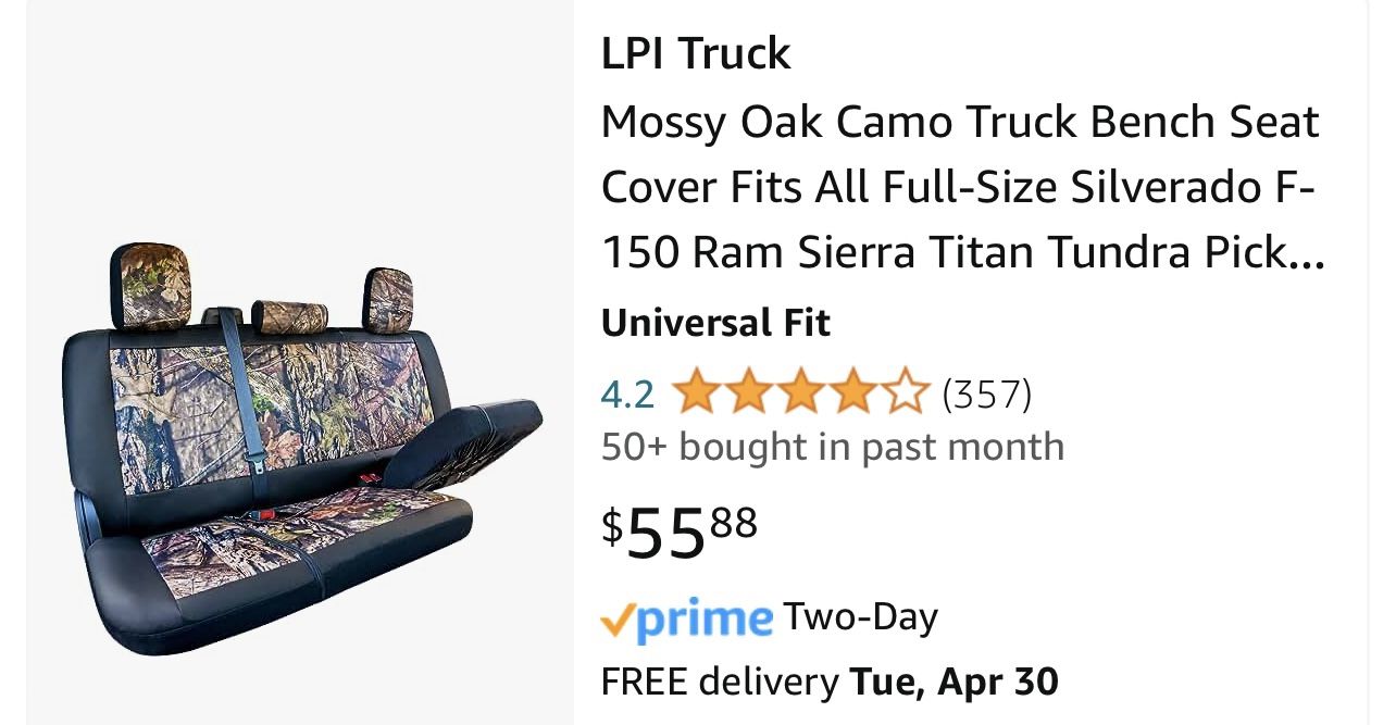 Truck Mossy Oak Bench Seat Cover
