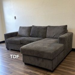 Grey Corduroy Sectional Sofa Couch (New In Box) 