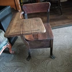Vintage Oak And Steel School Desk