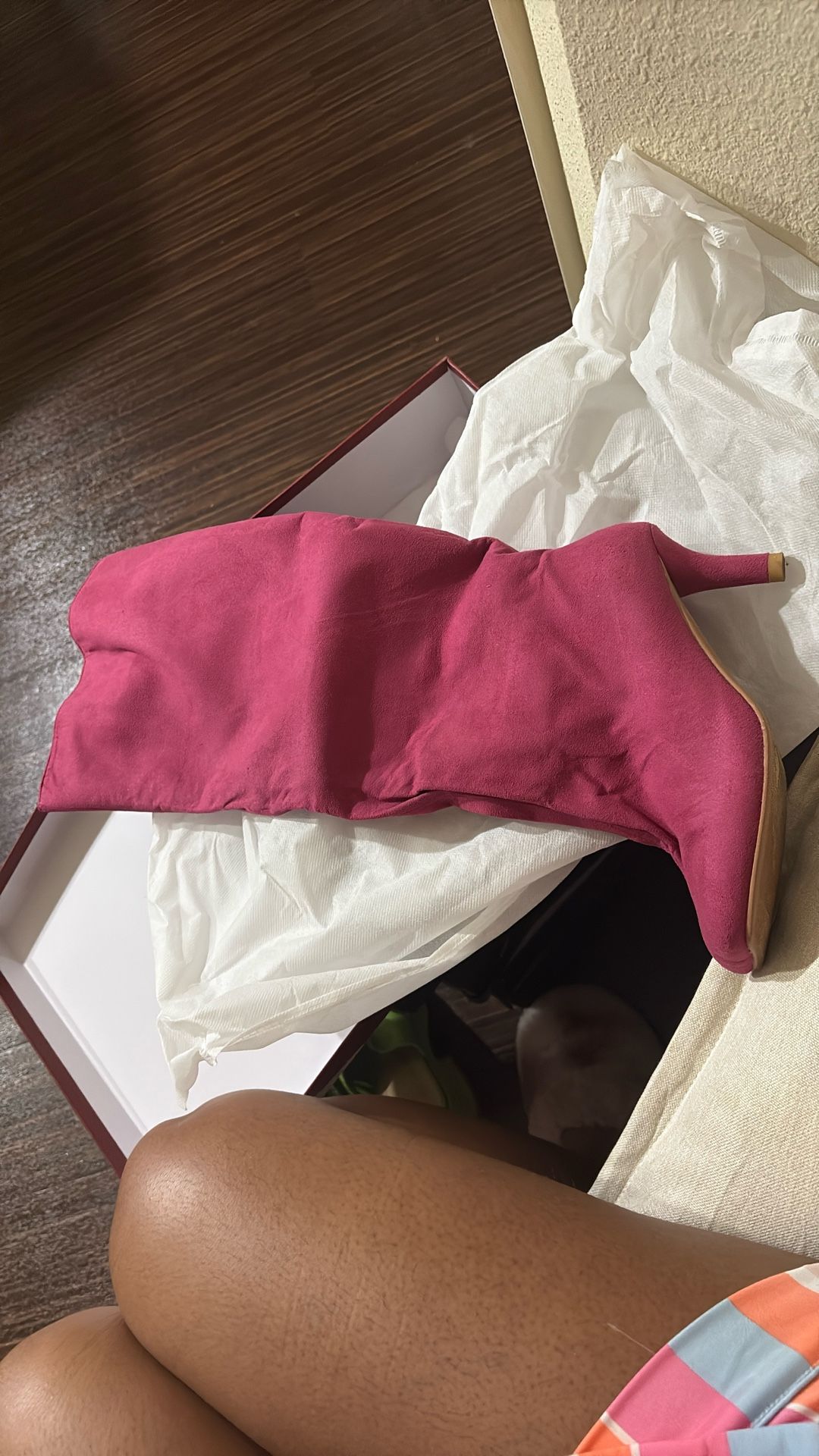 Pink Suede Mid Calf Boot