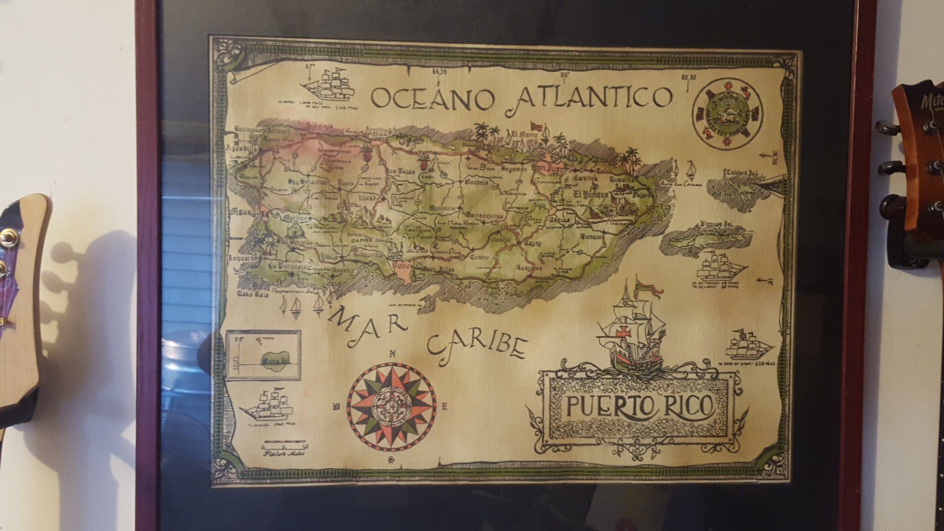 Hand painted map of Puerto Rico