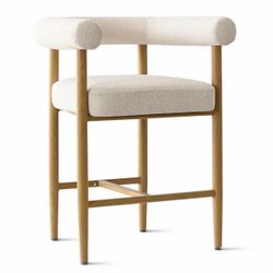 24" Beige Boucle Counter Stool with Arm (Set of 2)