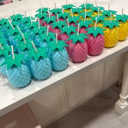Set Of 35+ Hard Plastic Pineapple, Drink Tumblers