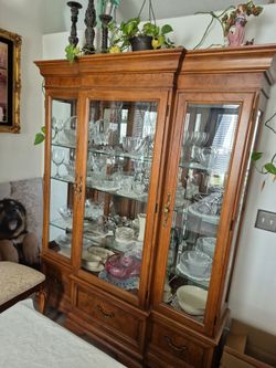Wood China Cabinet with Glass Doors