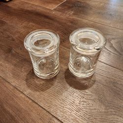 set of 2 JS glass jar vessels paired with flat-press glass lids, great condition