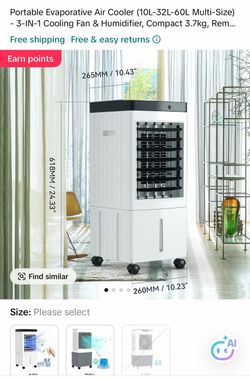 Portable Evaporative Air Cooler (3-in-1 Cooling Fan & Humidifier, Compact Design)